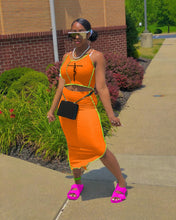 Load image into Gallery viewer, Fashion Letter Contrast Color Sling Pack Hip Skirt Two Piece Set(AY1767)