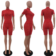 Load image into Gallery viewer, Fashion Ripped Short Sleeve Shorts Two Piece Set(AY1804)
