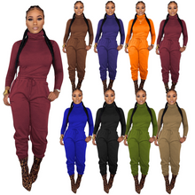 Load image into Gallery viewer, Solid color high collar casual two-piece suit(AY1422)