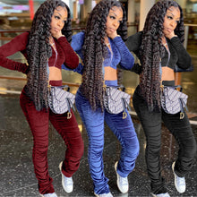 Load image into Gallery viewer, Solid color high waist gold velvet two-piece suit(AY1262)