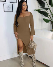 Load image into Gallery viewer, Fashion Solid Color Slit Slim Dress(AY1715)