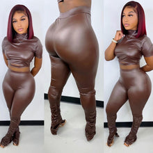 Load image into Gallery viewer, Fashion skinny stretch PU leather pants two-piece set(AY1764)