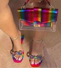 Load image into Gallery viewer, Square head rhinestone butterfly colorful slippers (only slippers)