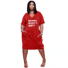 Load image into Gallery viewer, New letter printing loose V-neck dress AY1344