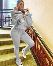 Load image into Gallery viewer, Solid color puff sleeve open back hooded suit(AY1391)