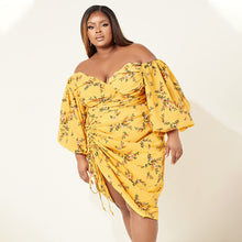 Load image into Gallery viewer, Sexy Print Smocked Puff Sleeve Dress(AY1738)