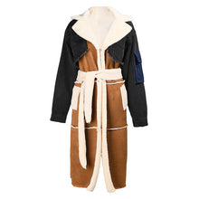 Load image into Gallery viewer, Plus cashmere denim stitching long coat(AY1490)