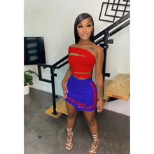 Load image into Gallery viewer, Sexy Contrast Color One Shoulder Top Skirt Suit(AY1826)