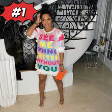 Load image into Gallery viewer, Printed letter Sequin round neck dress AY2052