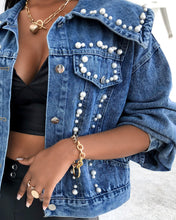 Load image into Gallery viewer, Fashionable pearl denim jacket(AY1288)