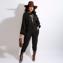 Load image into Gallery viewer, Letter puff sleeve two-piece suit(AY1602)