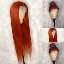 Load image into Gallery viewer, Dark orange straight human hair 13*4 lace frontal wigs(AH5034)