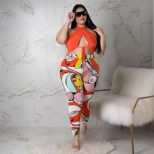 Load image into Gallery viewer, Bandage print hanging neck plus size Set AY1910