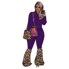 Load image into Gallery viewer, Fashion leopard print stitching top flared pants suit(AY1292)