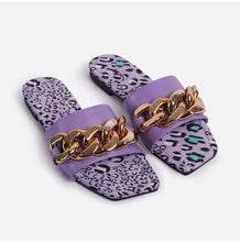 Load image into Gallery viewer, Snake print metal chain slippers