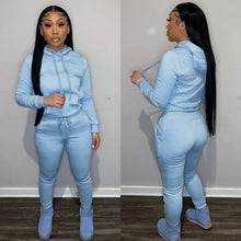 Load image into Gallery viewer, Plus velvet drawstring hooded two-piece suit(AY1467)