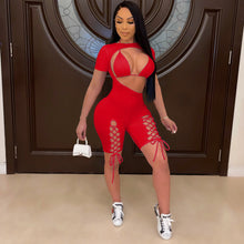 Load image into Gallery viewer, Short Sleeve Lace Up Jumpsuit Set AY2041