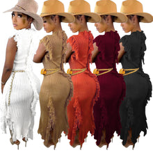 Load image into Gallery viewer, Solid color knitted sleeveless tassel dress(AY1547)