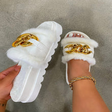Load image into Gallery viewer, Hot-selling thick-bottomed furry one-word metal slippers