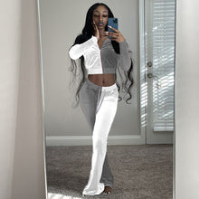 Load image into Gallery viewer, Contrast color long-sleeved jacket flared pants suit(AY1289