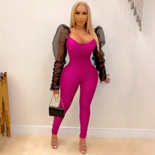 Load image into Gallery viewer, Solid color net yarn bubble pile sleeves jumpsuit(AY1240)