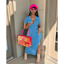 Load image into Gallery viewer, Sexy solid color pit strip long dress(AY1819)