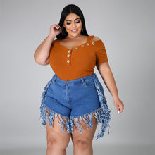 Load image into Gallery viewer, Ripped fringed brushed denim shorts plus size AY1133