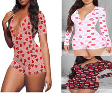 Load image into Gallery viewer, Lip print short sleeve V-neck jumpsuit(AY1641)