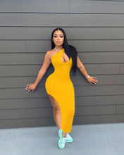 Load image into Gallery viewer, New slanted shoulder slit dress AY1108
