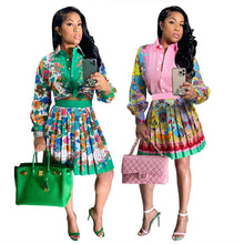 Load image into Gallery viewer, Fashion Printed Shirt Pleated Skirt Set(AY1748)