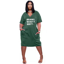 Load image into Gallery viewer, New letter printing loose V-neck dress AY1344