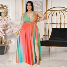 Load image into Gallery viewer, Deep V open back split gradient dress AY1136