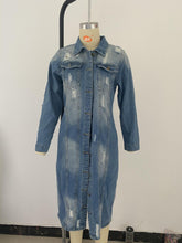 Load image into Gallery viewer, Ripped denim jacket denim long trench coat (AY1287)