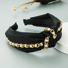 Load image into Gallery viewer, Metal chain fabric knotted pearl headband