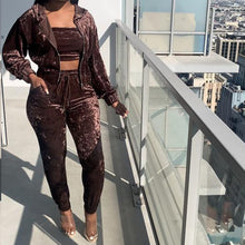 Load image into Gallery viewer, Velvet long-sleeved trousers wrapped chest three-piece suit