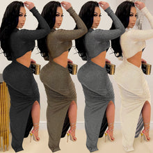 Load image into Gallery viewer, Solid Color Hollow Split Long Skirt Dress(AY1577)