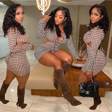 Load image into Gallery viewer, Houndstooth back waist tie cardigan dress