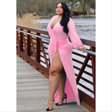 Load image into Gallery viewer, Tie pleated high split solid color dress(AY1556)