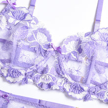 Load image into Gallery viewer, Sexy purple lace garter belt three-piece set(AY1681)
