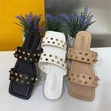 Load image into Gallery viewer, Rivet Square Toe Flat Slippers(HPSD202)
