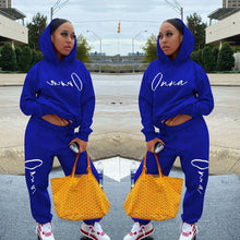 Load image into Gallery viewer, Plus velvet printing drawstring hooded two-piece suit(AY1540)