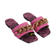 Load image into Gallery viewer, Snake print metal chain slippers