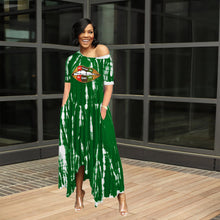 Load image into Gallery viewer, Slit half-length tie-dye wide-neck dress AY1131