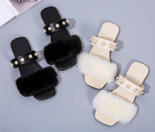 Load image into Gallery viewer, Pearl one-word plush flat slippers HPSD124