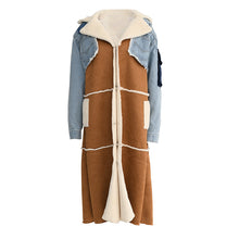 Load image into Gallery viewer, Plus cashmere denim stitching long coat(AY1490)