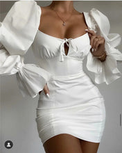 Load image into Gallery viewer, Lace-up square neck puff sleeve dress(AY1459)