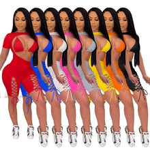 Load image into Gallery viewer, Short Sleeve Lace Up Jumpsuit Set AY2041