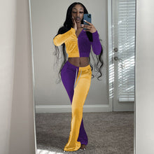 Load image into Gallery viewer, Contrast color long-sleeved jacket flared pants suit(AY1289