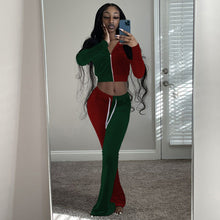 Load image into Gallery viewer, Contrast color long-sleeved jacket flared pants suit(AY1289