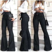 Load image into Gallery viewer, High Waist Micro Stretch Lace Up Flare Jeans